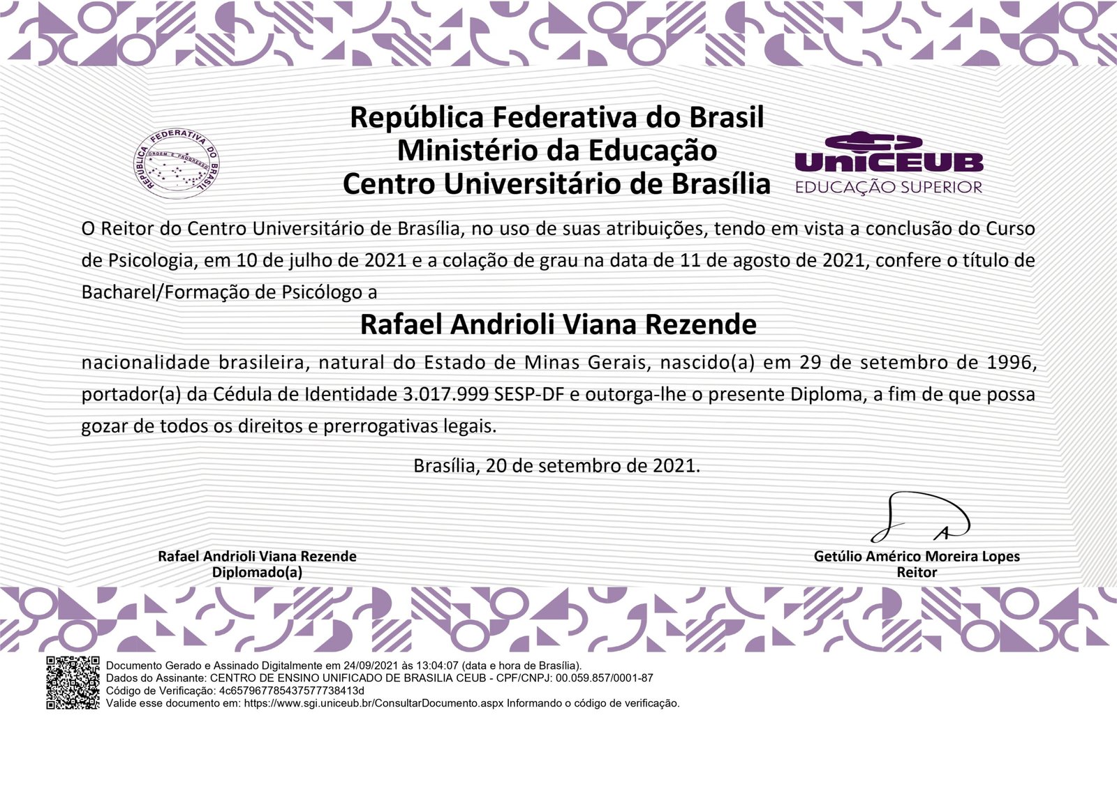 Certificado Rafael — CEUB